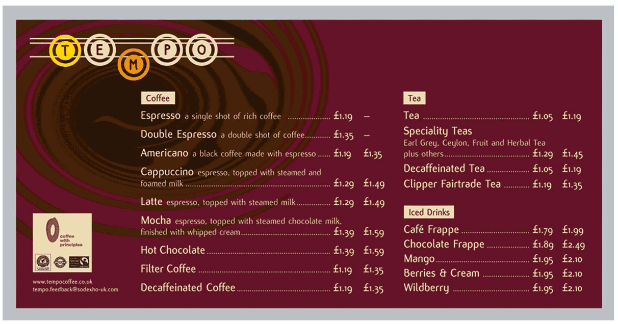 rwcreate | Tempo cafe menu board